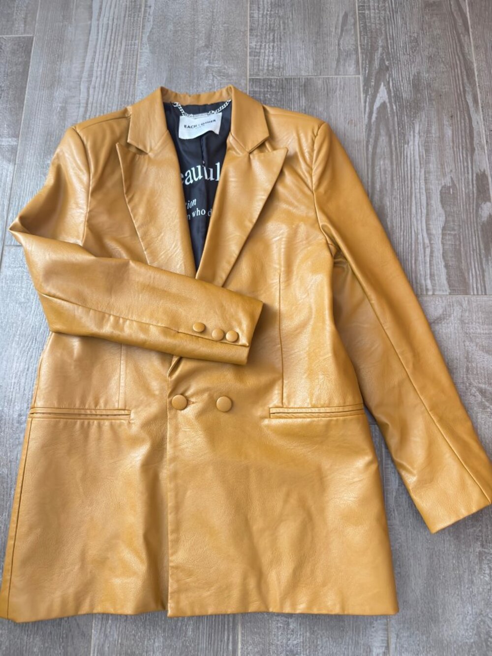 EACH x OTHER Paris Camel Faux Leather Blazer Printed Lining S